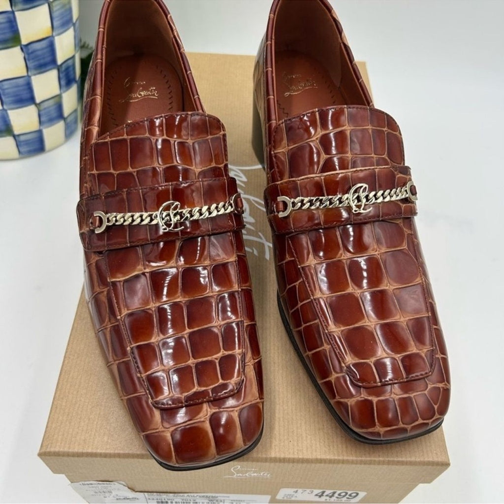 Women's Christian Louboutin, MJ Moc Leather Loafers Size 38.5 
Made in Italy