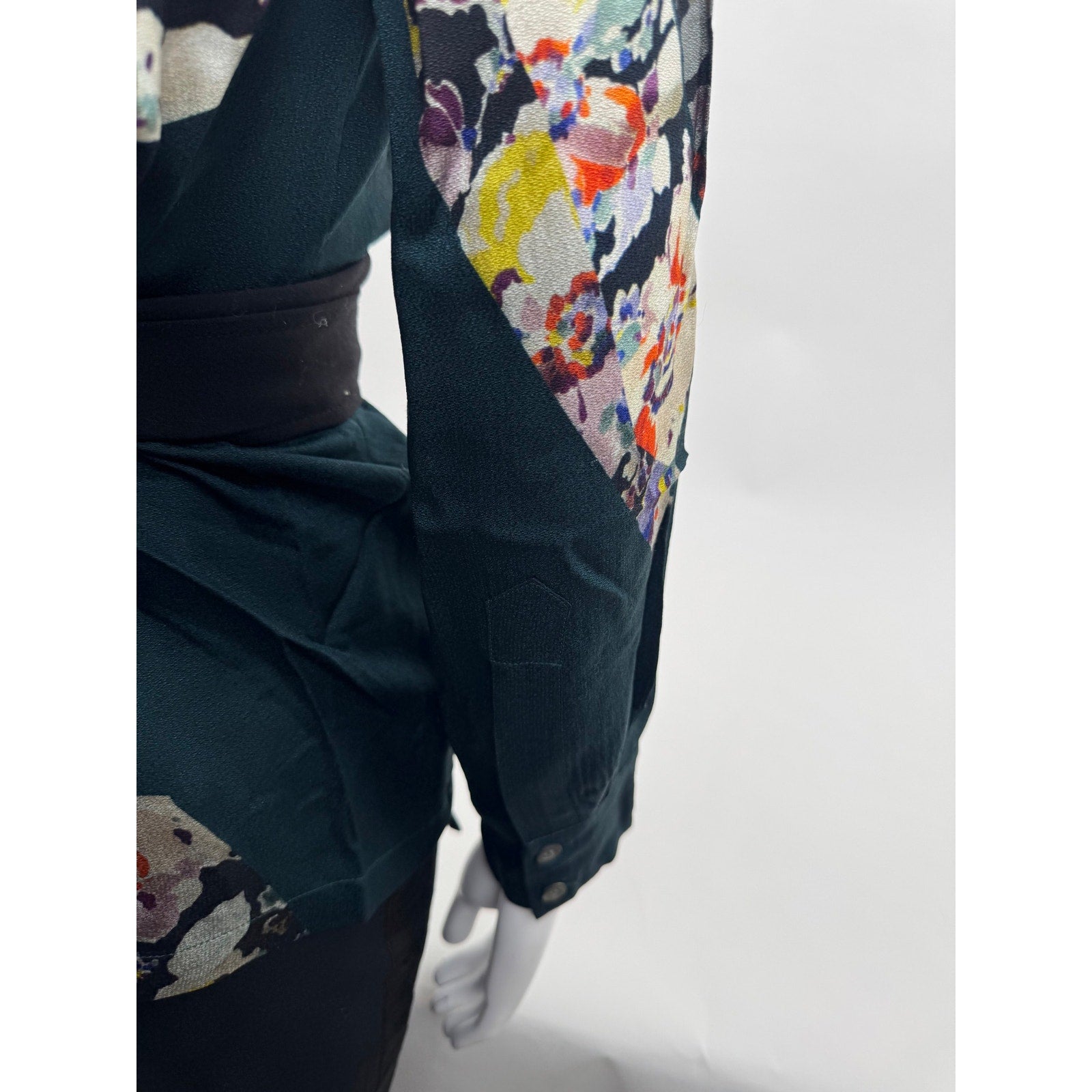 Luxury Style Multicolor Patterned Collared V-Neck Wrap Blouse