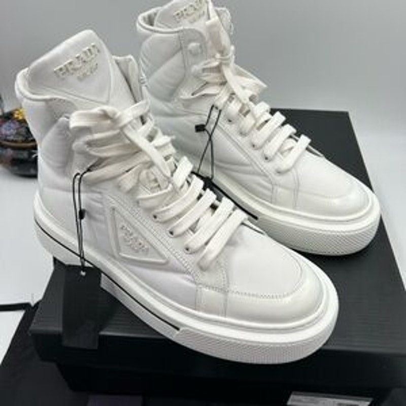 Women's Prada re-nylon leather hightop sneakers size 39.5 made in Italy