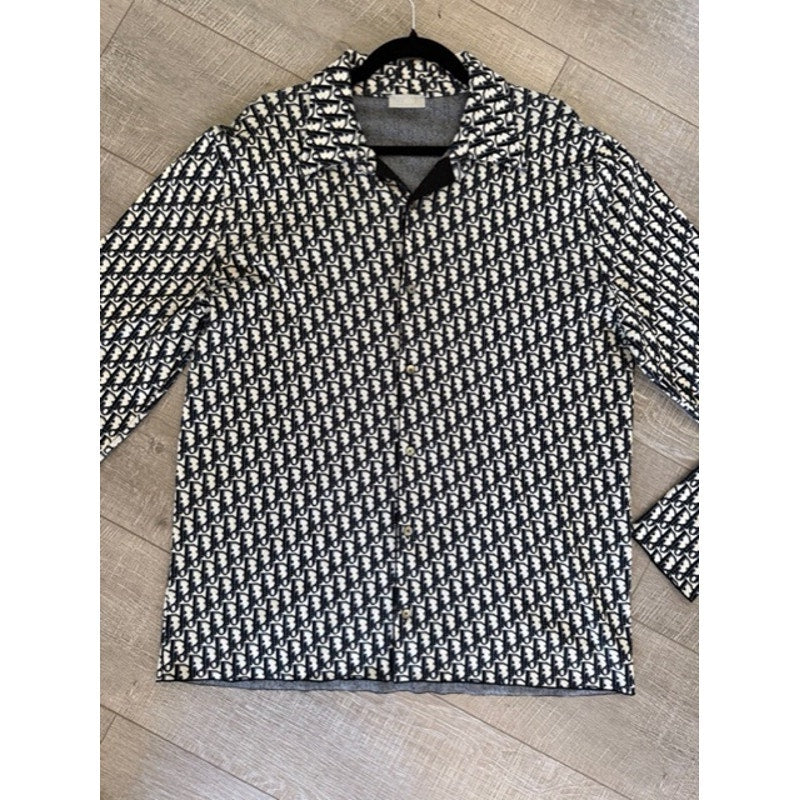 Men's Dior Oblique Jacquard All-Over Woven Button-Up Long Sleeve Shirt Size XL