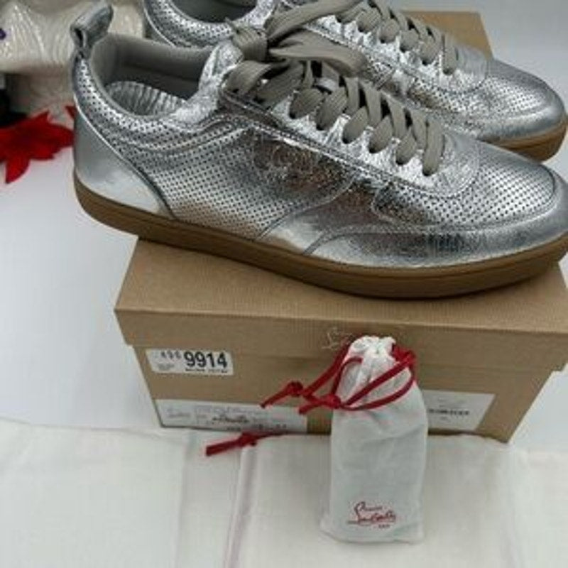 Men's Christian Louboutin tutti rui low top metallic leather sneakers size 43