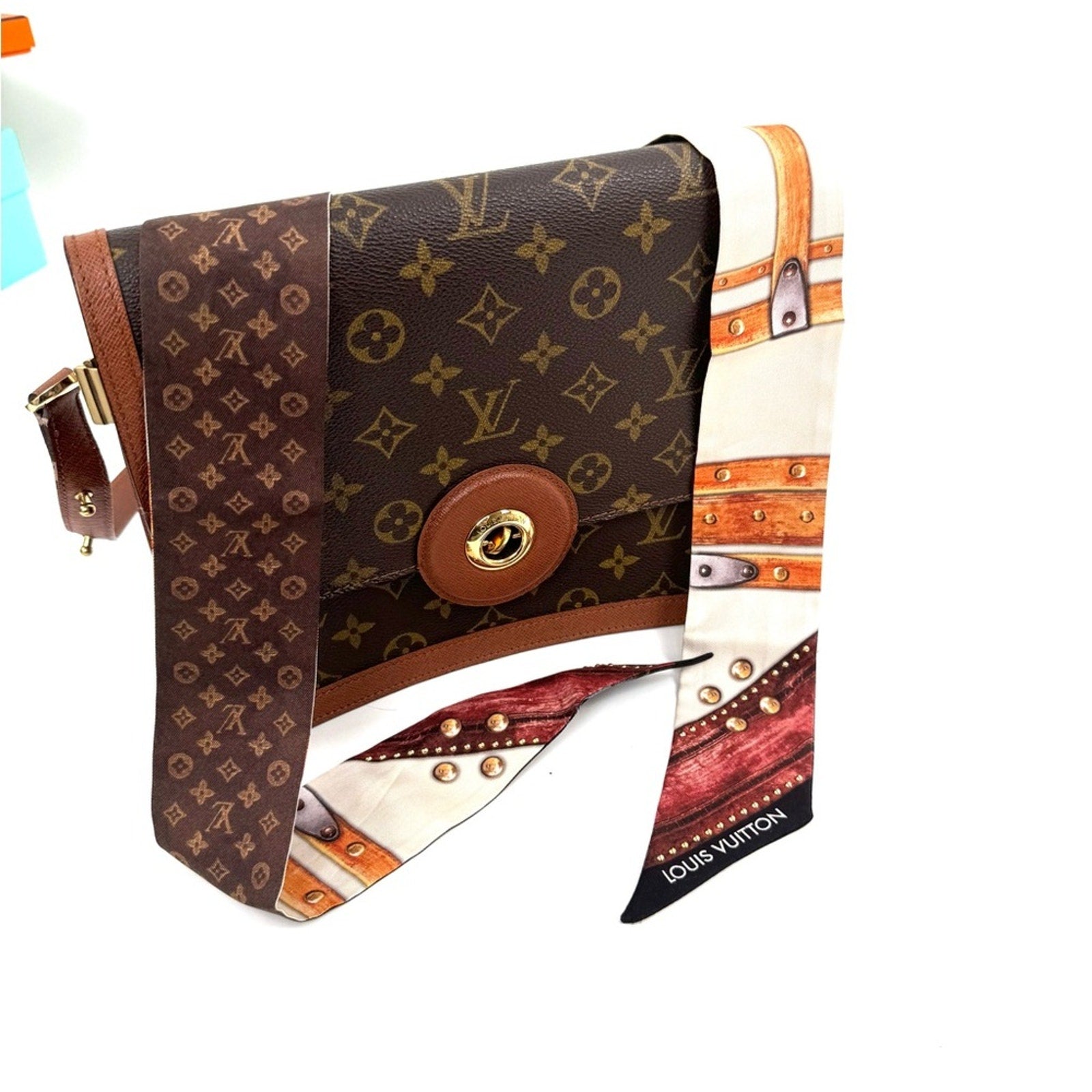 Louis Vuitton Limited Edition Steamer Trunk Silk Bag Handle Wrap Scarf Hair Tie