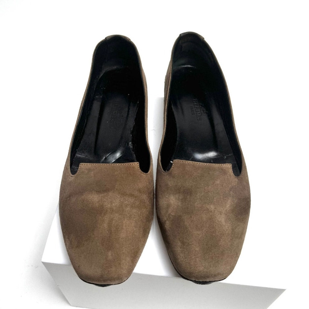 Hermès Women's Olive Tone Suede Flats – Size 36 / US 5.5 Made in Italy