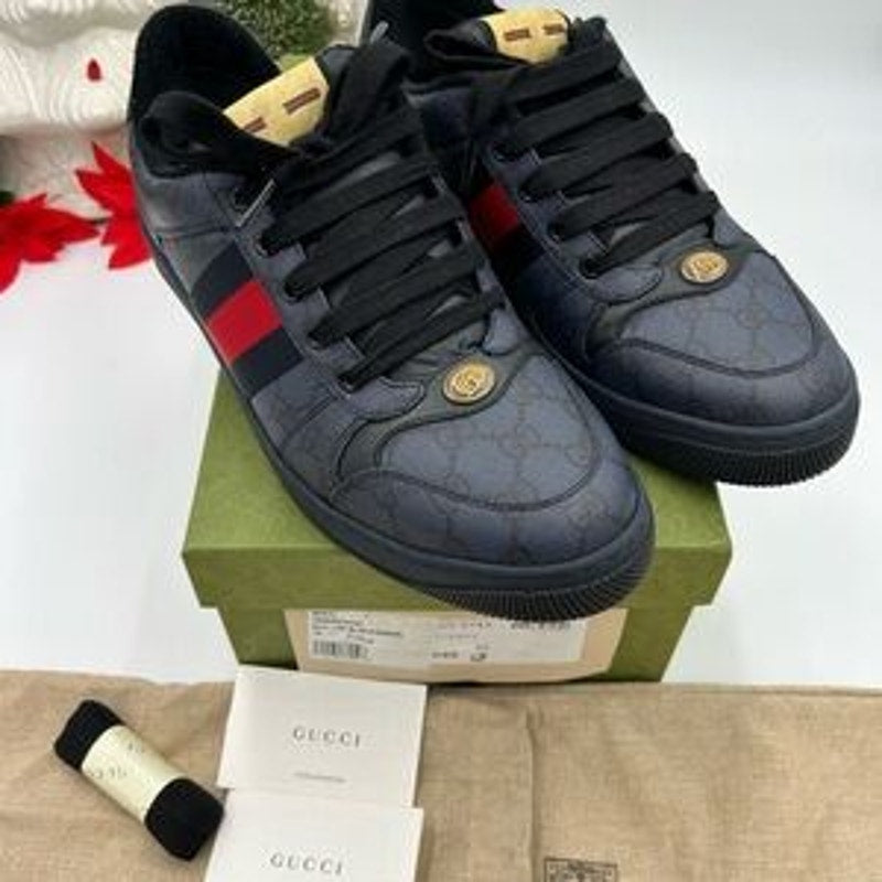 Men's Gucci screener leather/canvas sneakers size 10 fits 11 US made in Italy