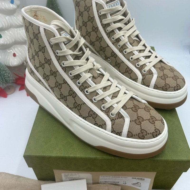 Gucci Beige and White High-Top platform Sneakers size 11 made in Italy