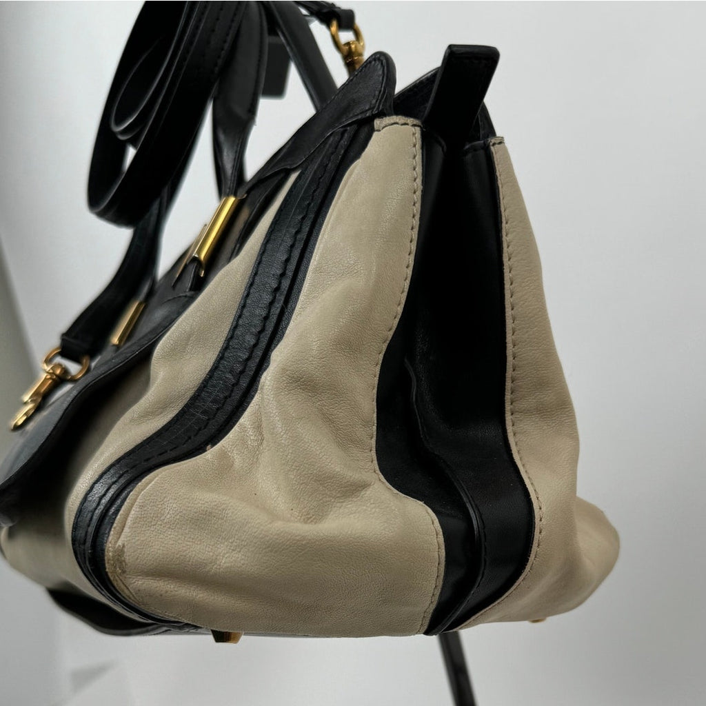 Chloe Black Cream Leather Colorblock Weekender Two Way Bag