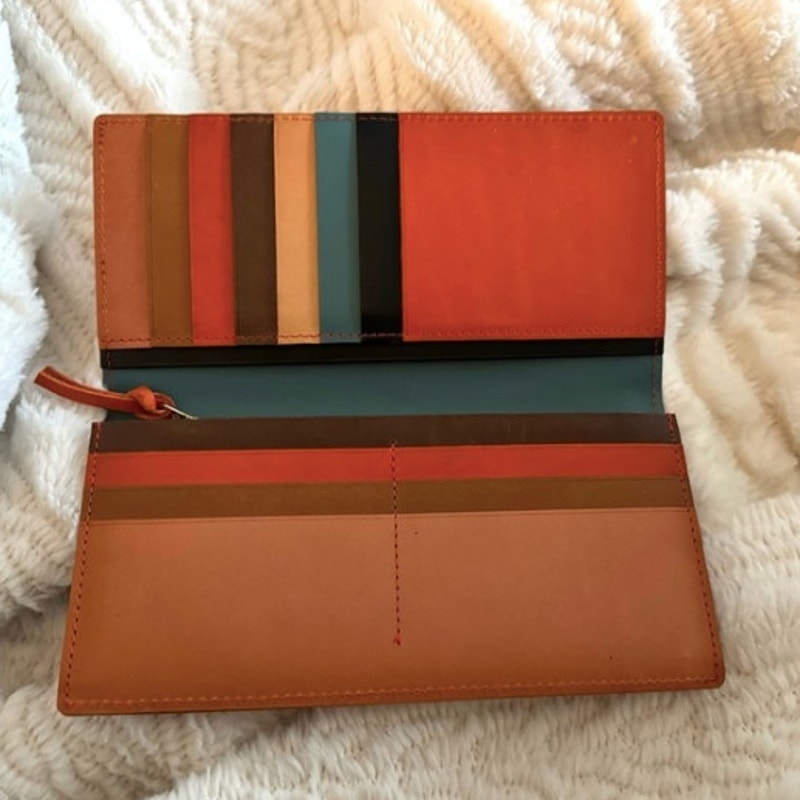 Craftwork Products Japan Made Deep Orange Colorblock Motif Long Wallet