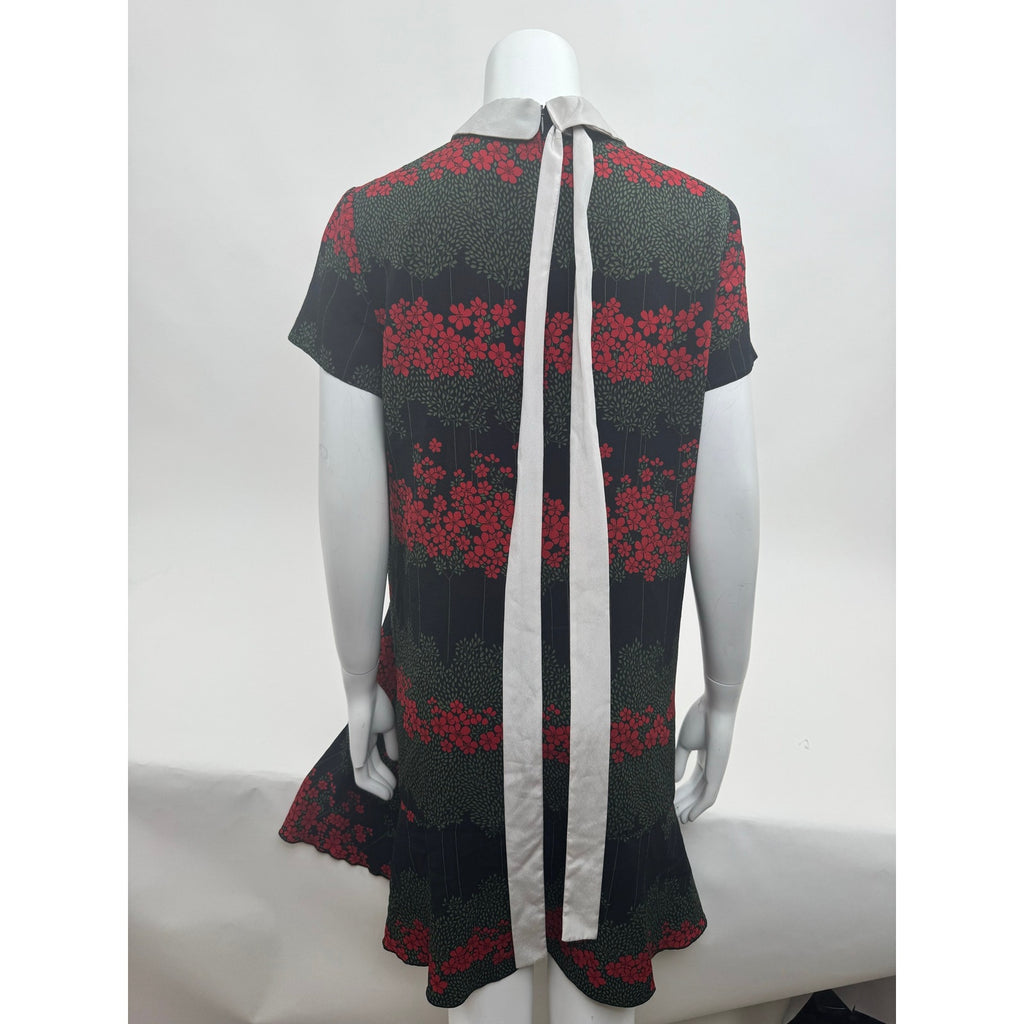 RED Valentino Printed Neck Tie Floral Peter Pan Collar Dress – IT 46 / US 10