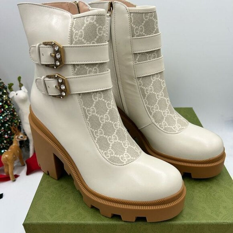 Women’s Gucci, GG Supreme lug sole combat boots size 42 made in Italy