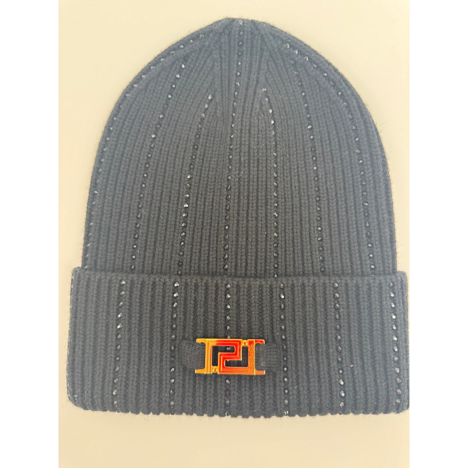 Men's Versace x Swarovski Crystal Black Knit Beanie – Retail $1,200