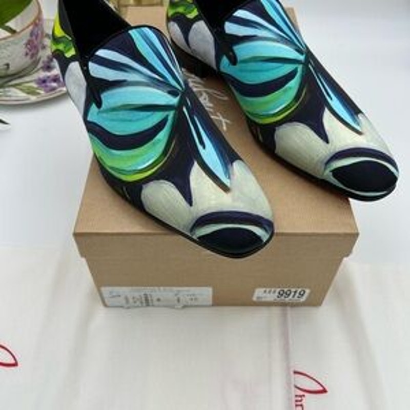Men's Christian Louboutin, dandy, chick floral satin loafers size 42 made Italy