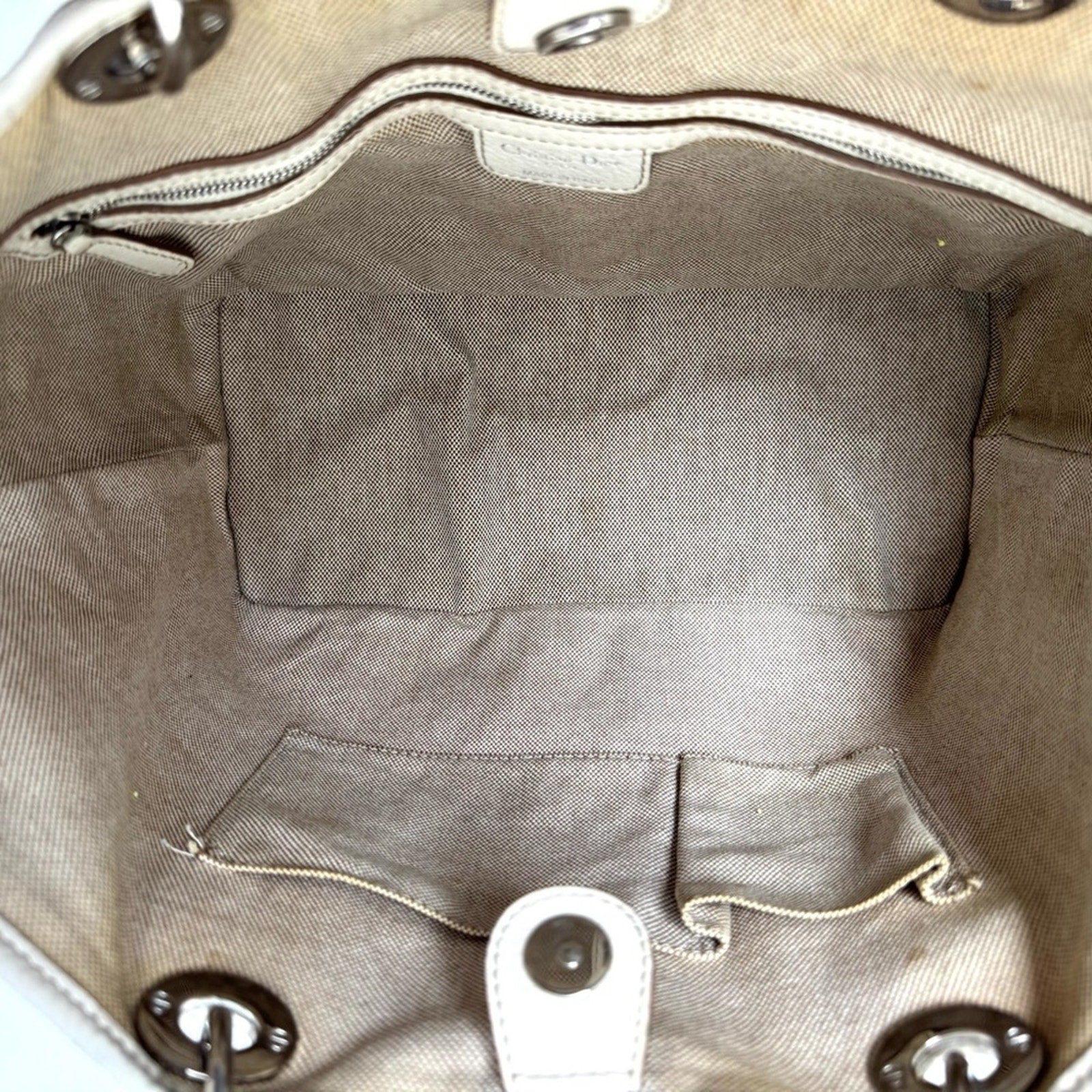 Dior canvas Canage shoulder tote with knotted leather straps/silver hardware