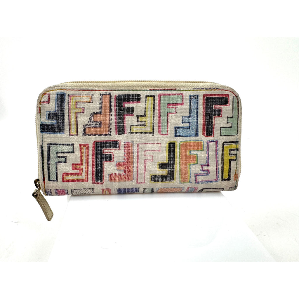 Fendi Rare Multicolor Zucca FF Long Zip Around Wallet