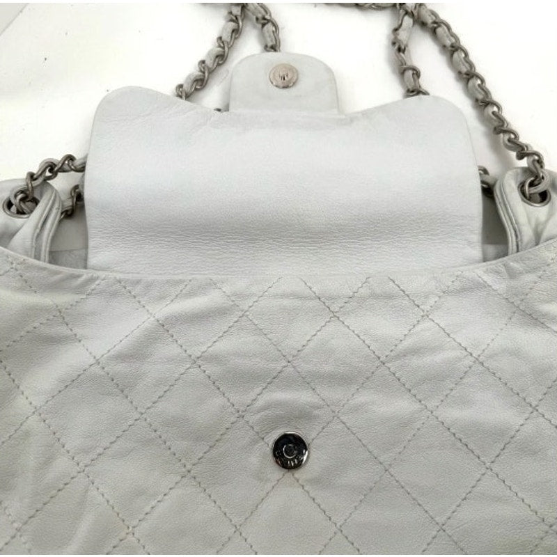 Chanel White Leather Rare Runway Archived Shoulder Bag w/Silver Hardware