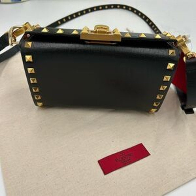 Women’s Valentino Garavani rock, stud, leather shoulder bag made in Italy