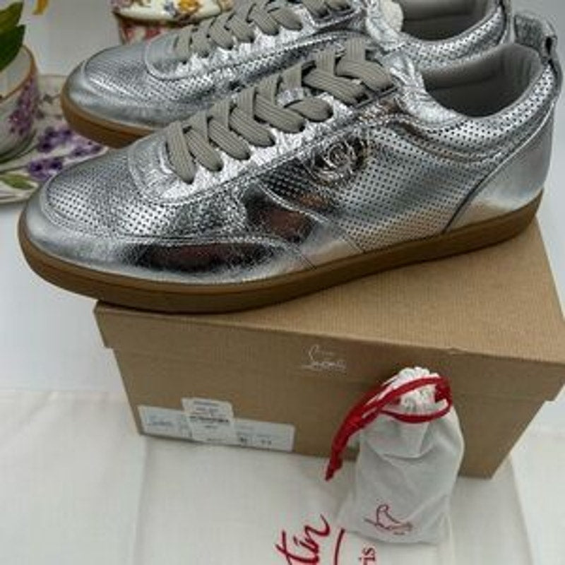 Men's Christian Louboutin TUTTI RUI metallic leather sneakers size 44 made Italy