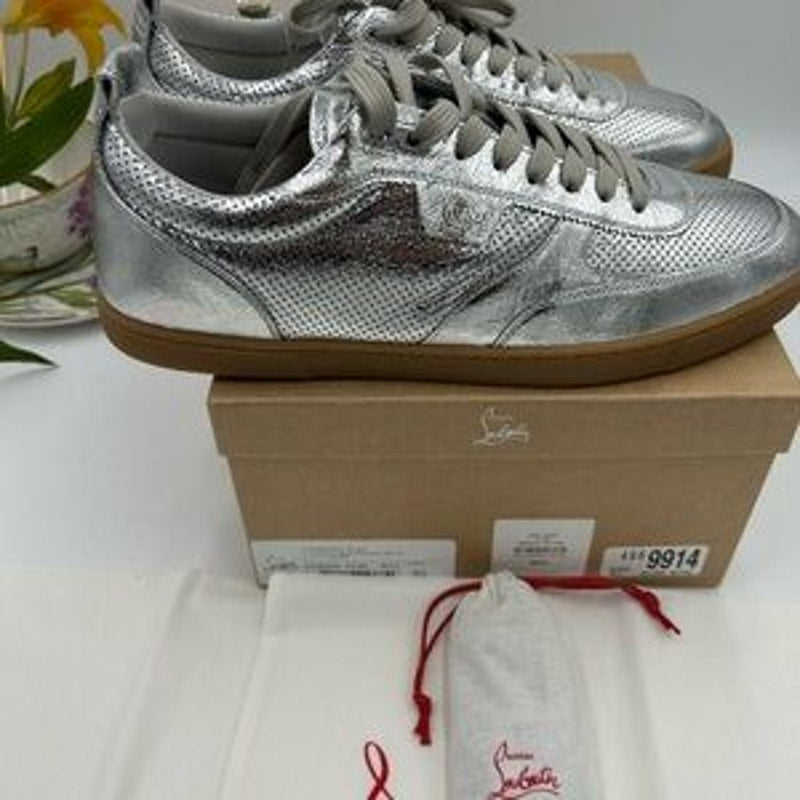 Men's Christian Louboutin TUTTI RUI low top silver leather sneakers size 46