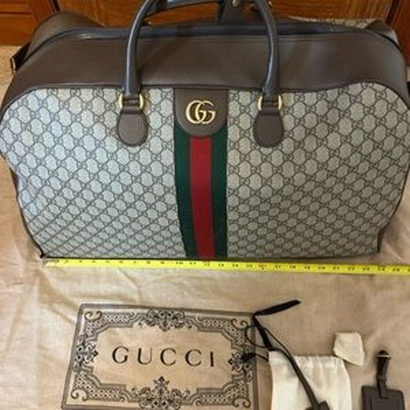 Gucci LARGE Savoy, duffel bag, GG supreme brown and tan, made in Italy NWT