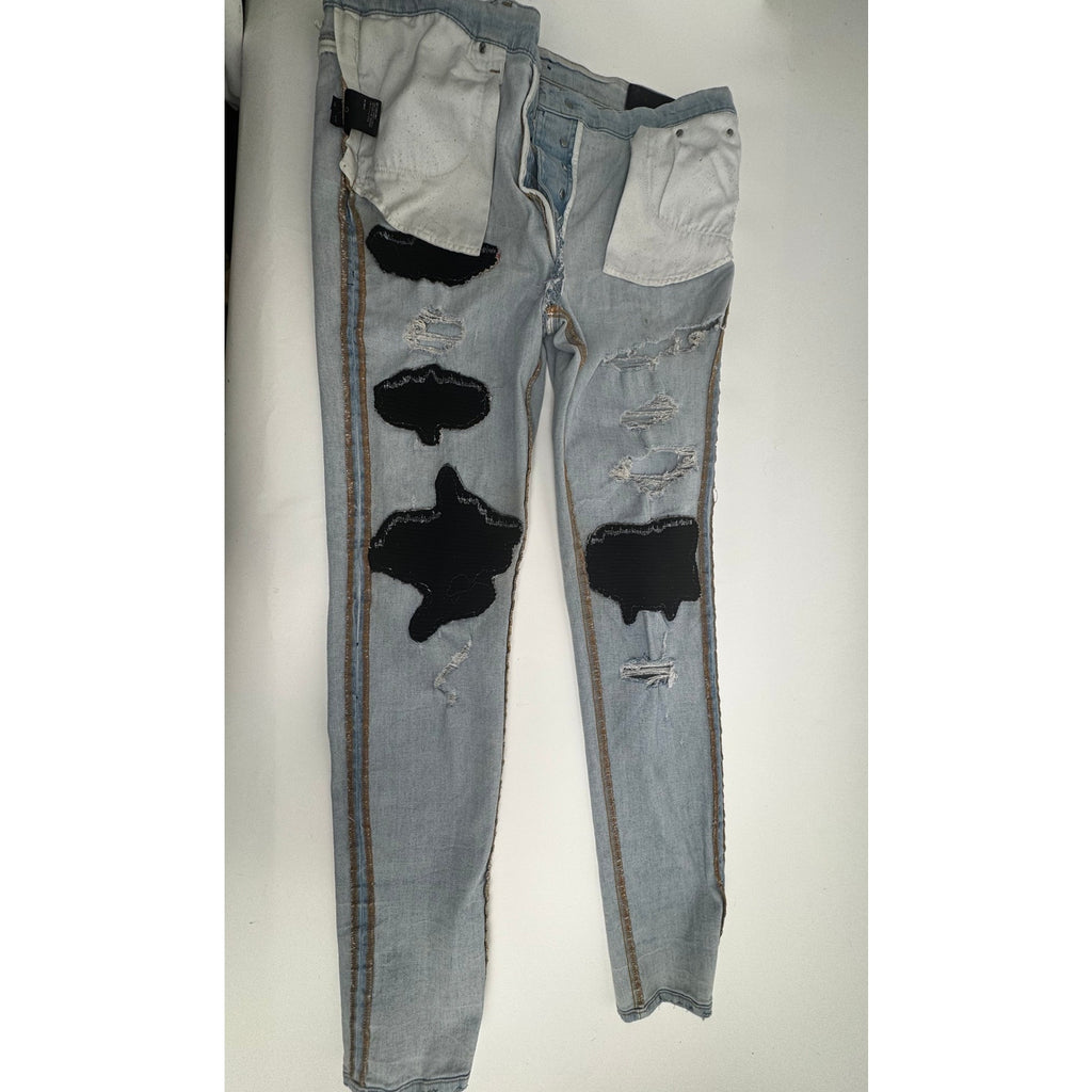 Men's Amiri MX1 Light Indigo Wash Vintage Tee Animation Patch Jeans Size 38