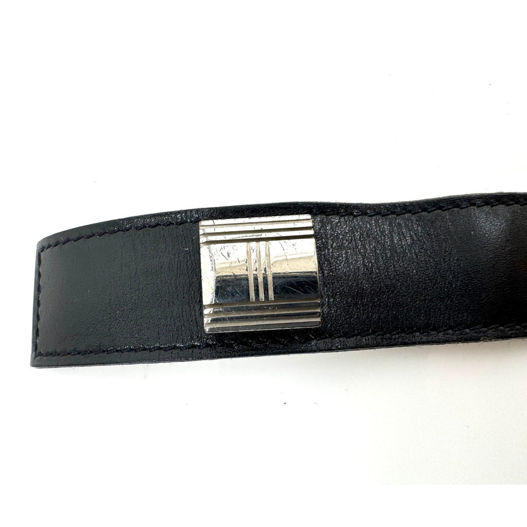 Hermes Rare Black Logo Artemis Leather With Silver Closure Bracelet