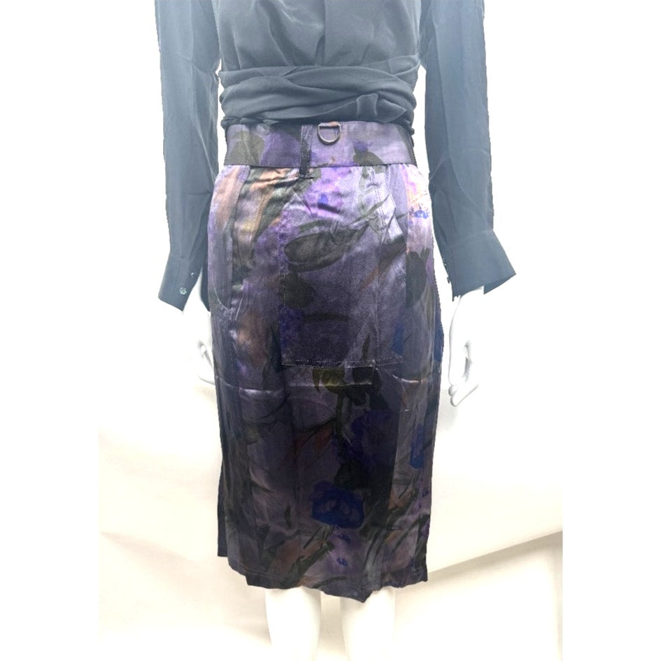 Dries Van Noten Multicolor Silk Floral Belted Utility Skirt Size 38