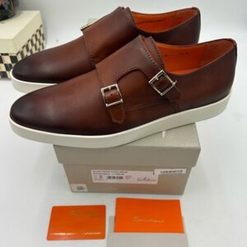 Men's Santoni bankable double Monk strap shoes size 9 US made in Italy