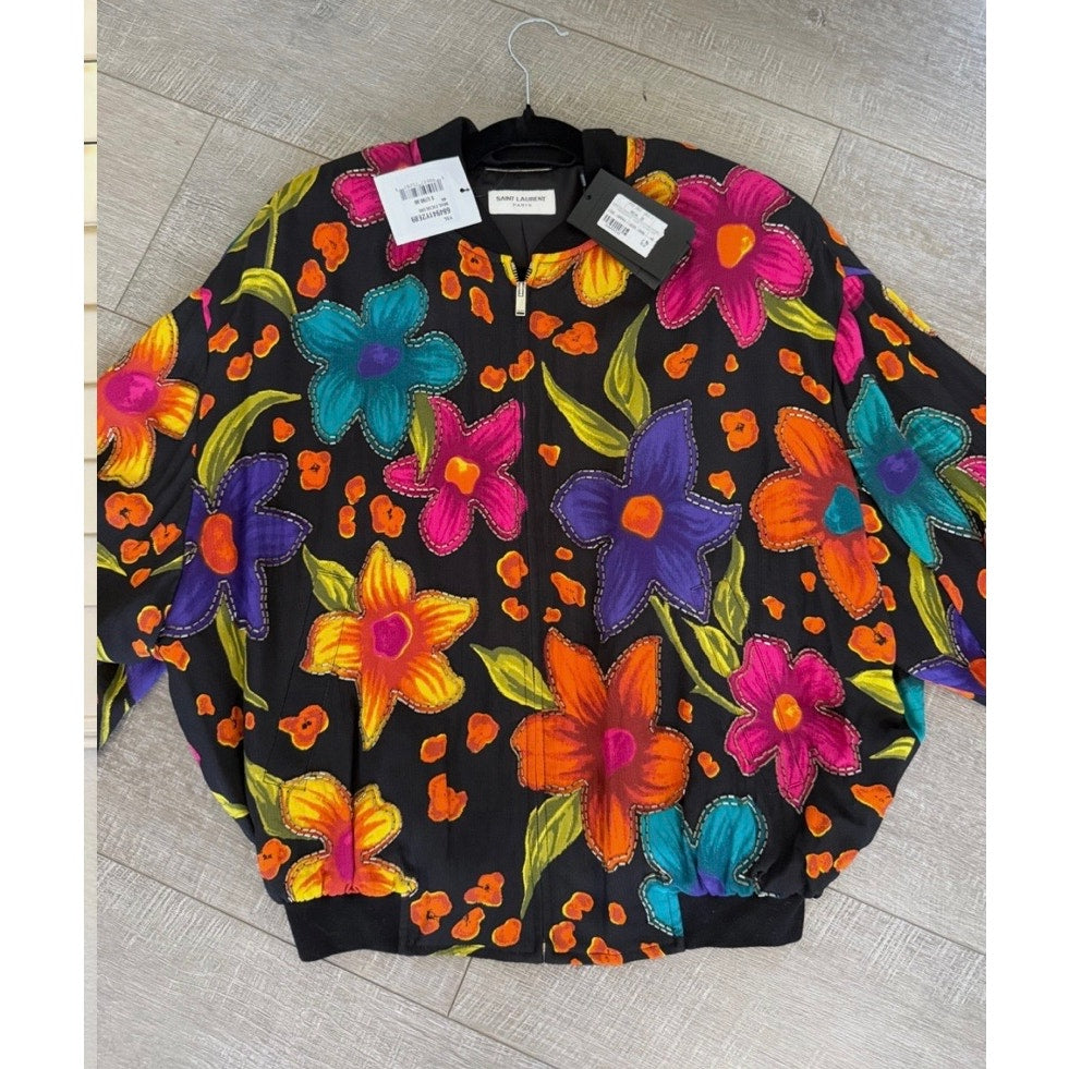 YSL Saint Laurent Teddy Floral Crepe Jacket NWT Size IT 48 - Retail $5800
