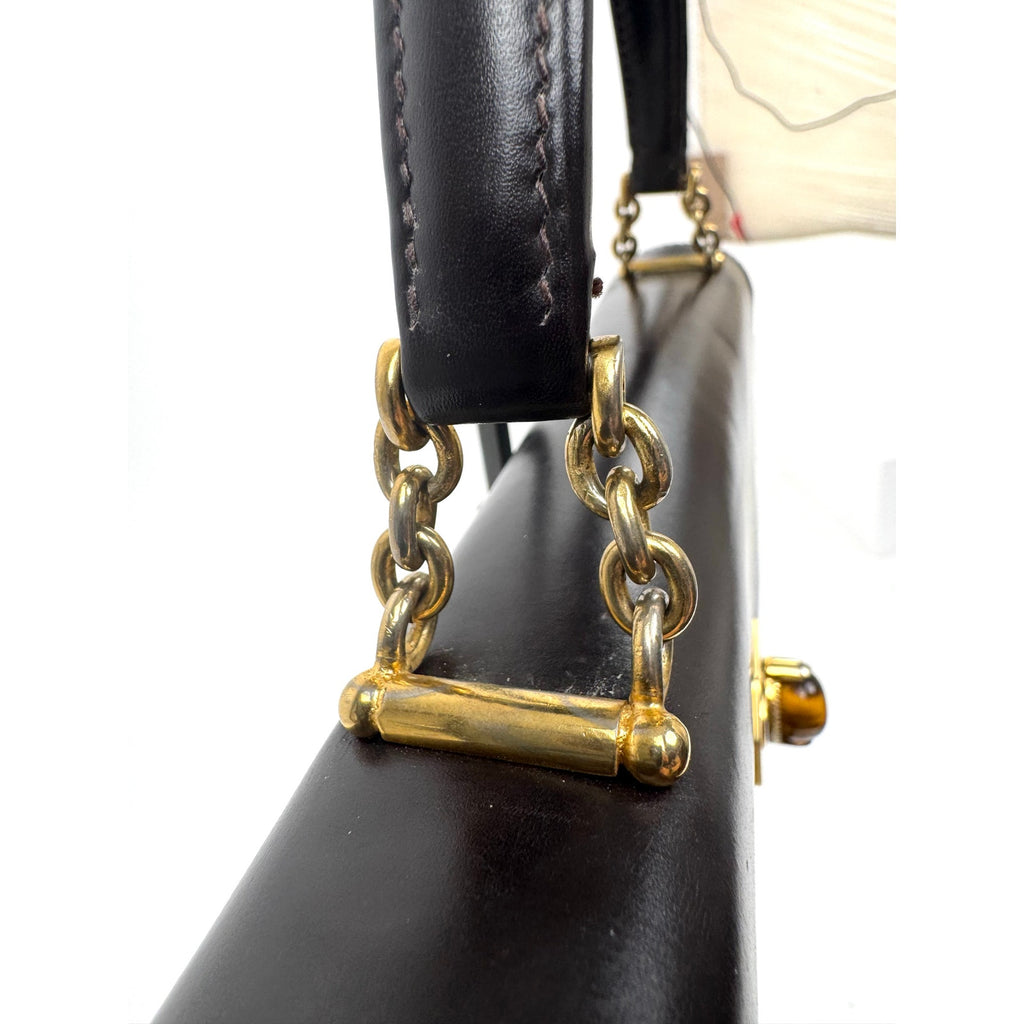 Gucci Vintage Chocolate Brown Leather Gold Chain Handbag