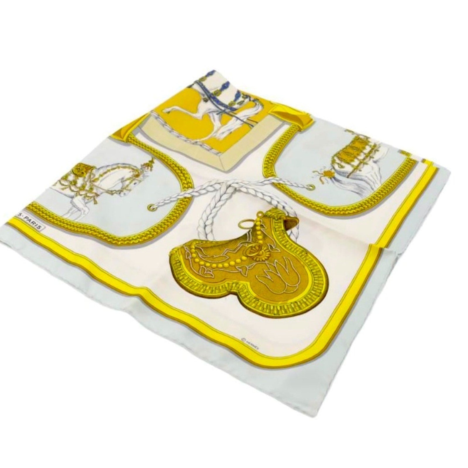 Hermès Equestrian Print Silk Scarf with Different horse images in each frame