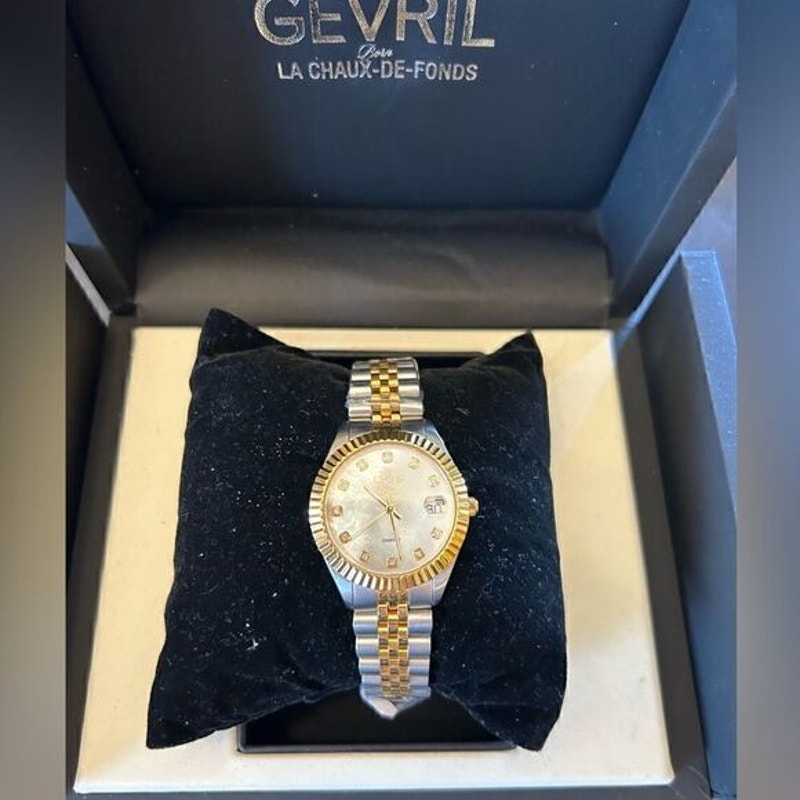 Women’s Gevril stainless steel two tone, mother of pearl face watch Switzerland