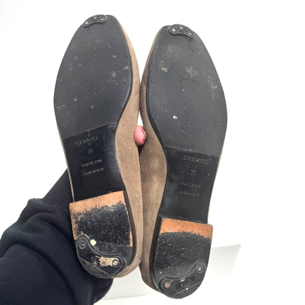 Hermès Women's Olive Tone Suede Flats – Size 36 / US 5.5 Made in Italy
