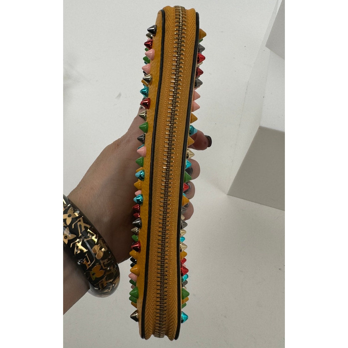 Christian Louboutin Yellow Multicolor Calfskin Panettone Spiked Zip Wallet
