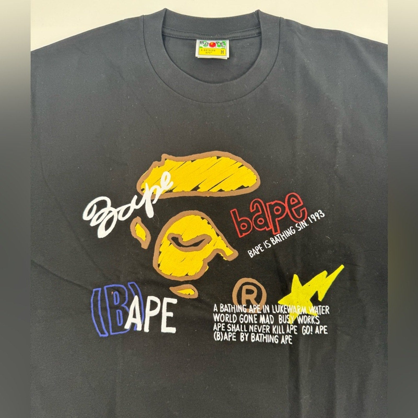 Men’s BAPE Black Hand Draw Graphic Relaxed Fit T-shirt Size M oversized NWT’s