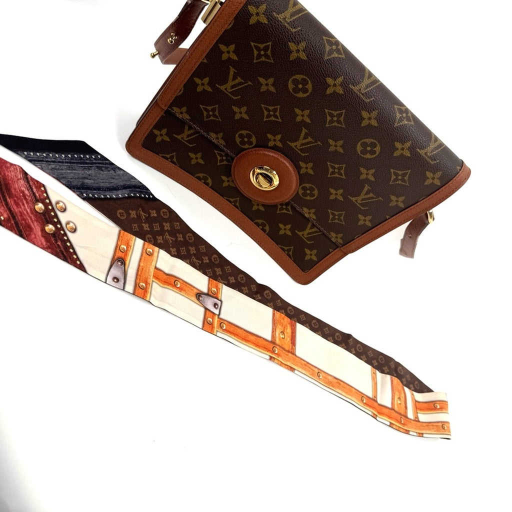 Louis Vuitton Limited Edition Steamer Trunk Silk Bag Handle Wrap Scarf Hair Tie