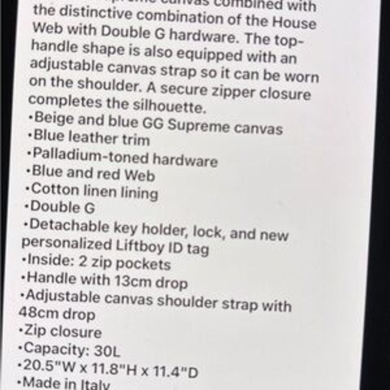 Gucci Savoy, GG Supreme large duffel bag made in Italy NWT