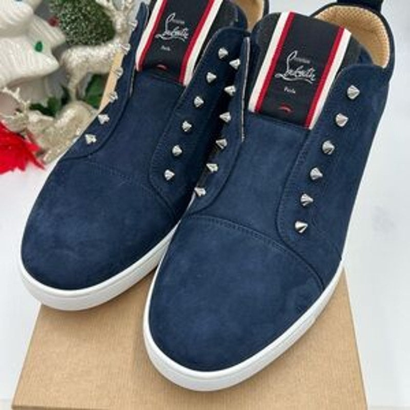 Christian Louboutin Men's F. A. V. Fique Navy Studded Sneakers