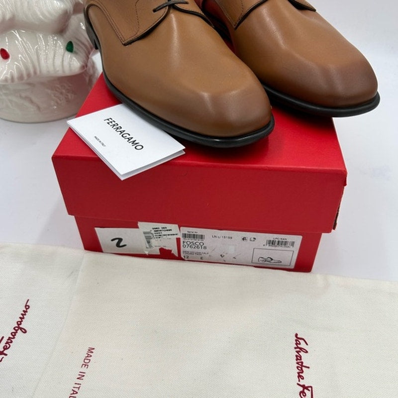 Man Salvatore, Ferragamo plain toe Derby shoes calf Leather size 12 made Italy