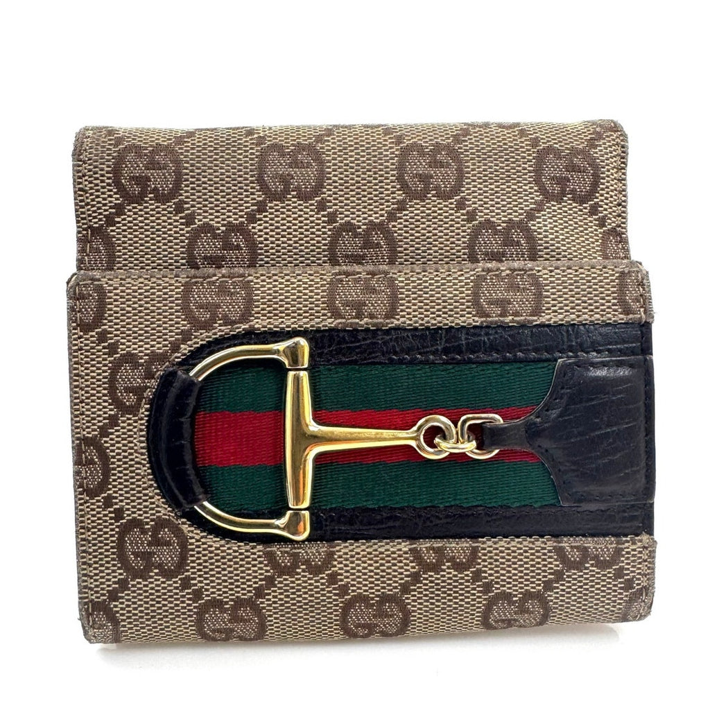 Gucci GG Rare Neutral Canvas Monogram Web Canvas Compact Wallet
