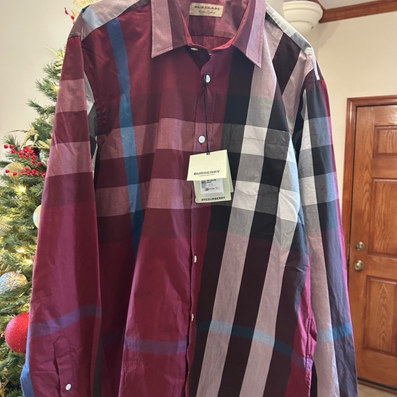 Burberry London England Men's Checkered Shirt - Red and Black size XL