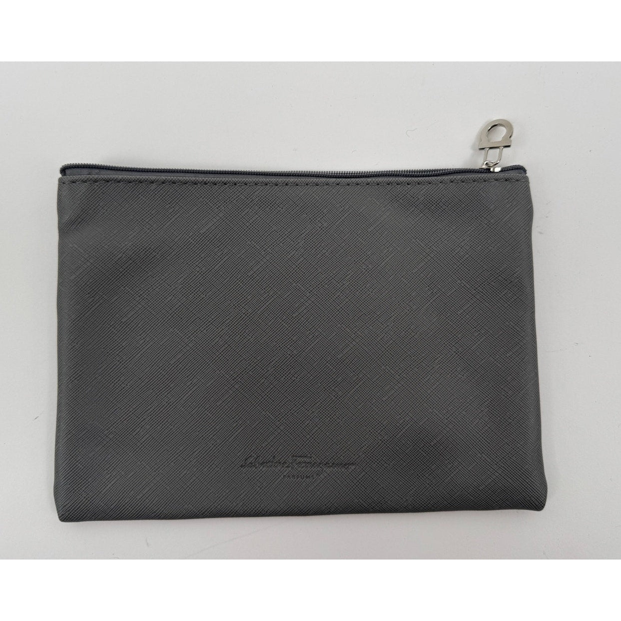 Salvatore Ferragamo Gray Coated Canvas Top Zip Unisex Pouch / Clutch – 8” x 6”