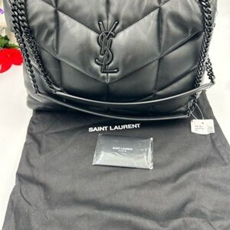 Saint Laurent YSl Black Lou Lou medium Puffer Shoulder Bag made in Italy