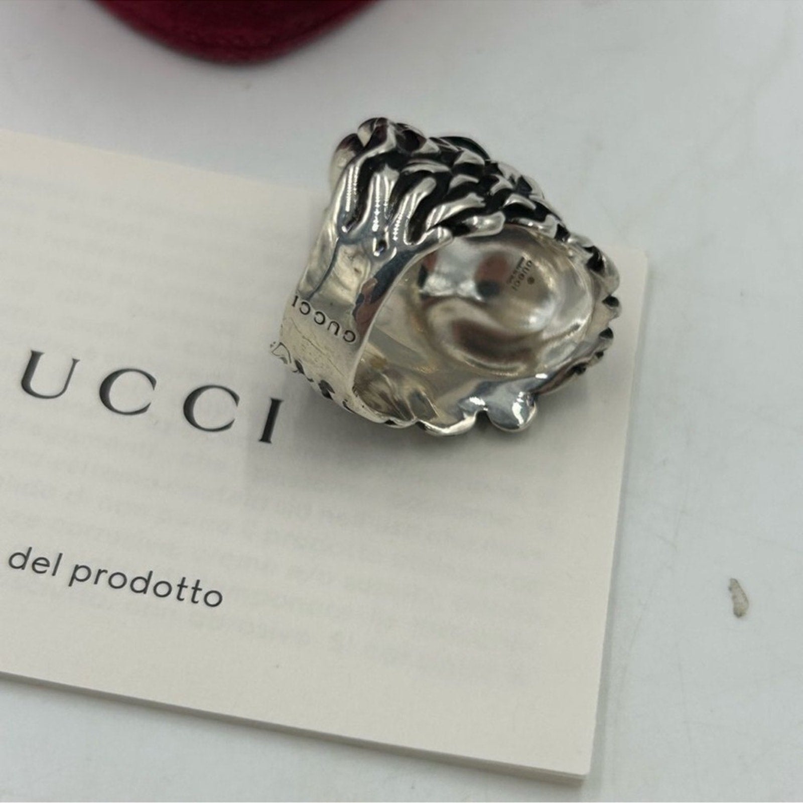 Women's Gucci Lionhead, motif sterling silver ring Size 8-8.5 Made in Italy