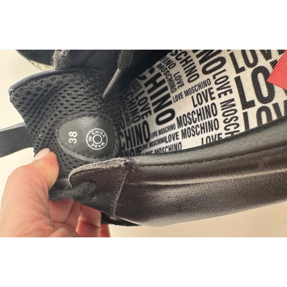 Women's Love Moschino Heart Patch Platform Sneakers Black Red Size 8 EU 38