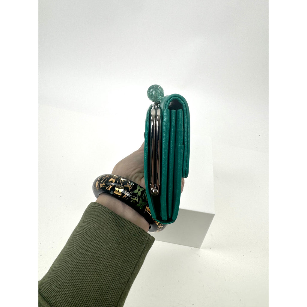 Charles Jorudan Blue Green Leather Kiss Lock Long Snap Wallet