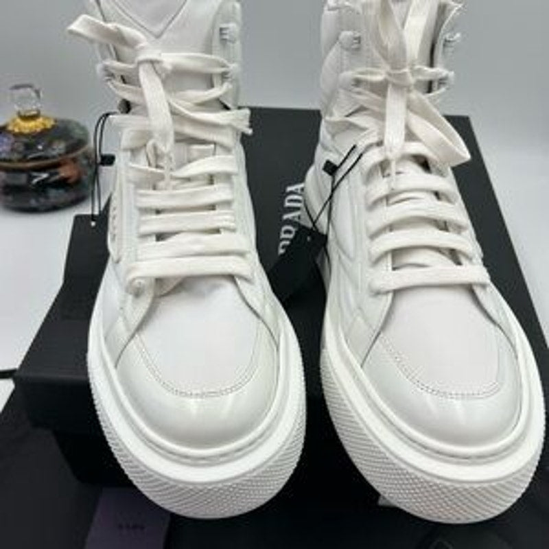 Women's Prada re-nylon leather hightop sneakers size 39.5 made in Italy