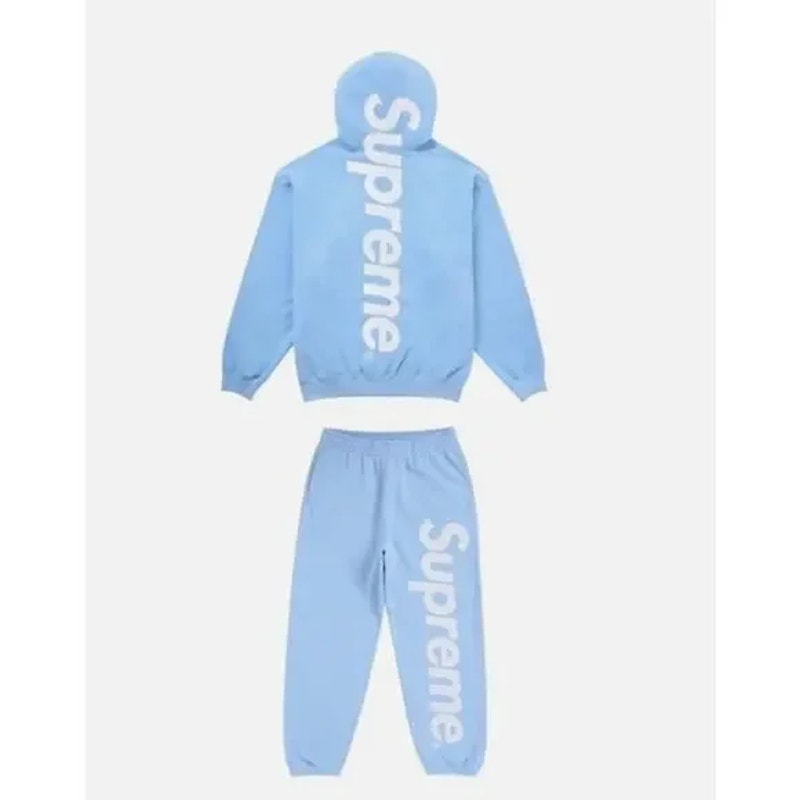 Men's Supreme Baby Blue Satin Appliqué Sweatpants and Hoodie Sweatshirt Size L