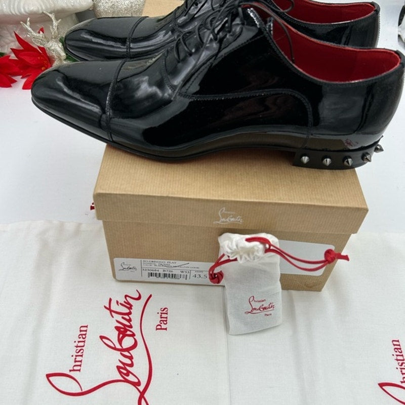 Christian Louboutin men's so greggo Black Patent Leather spike heel Oxford 43.5