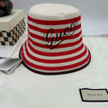 Women's Gucci, striped canvas, bucket, hat, size large made in Italy NWT