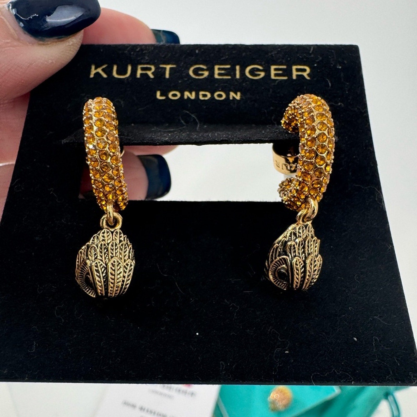Kurt Geiger, yellow crystal and crusted drop earrings with posts new with tags