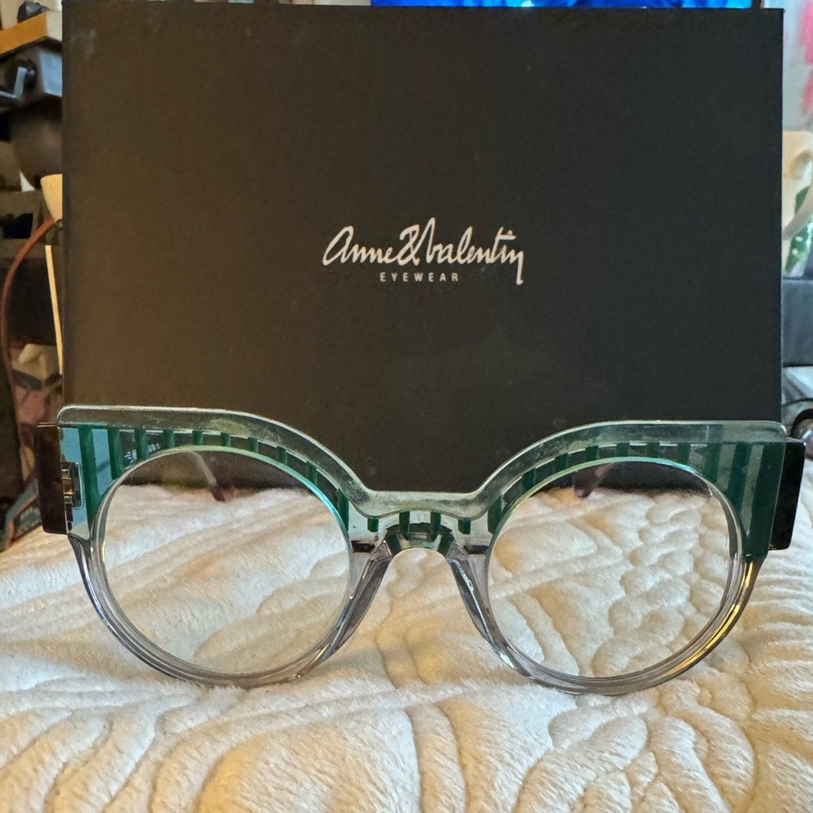 Anne & Valentin Green / Black and clear striped uniques handmade frames EYE ART